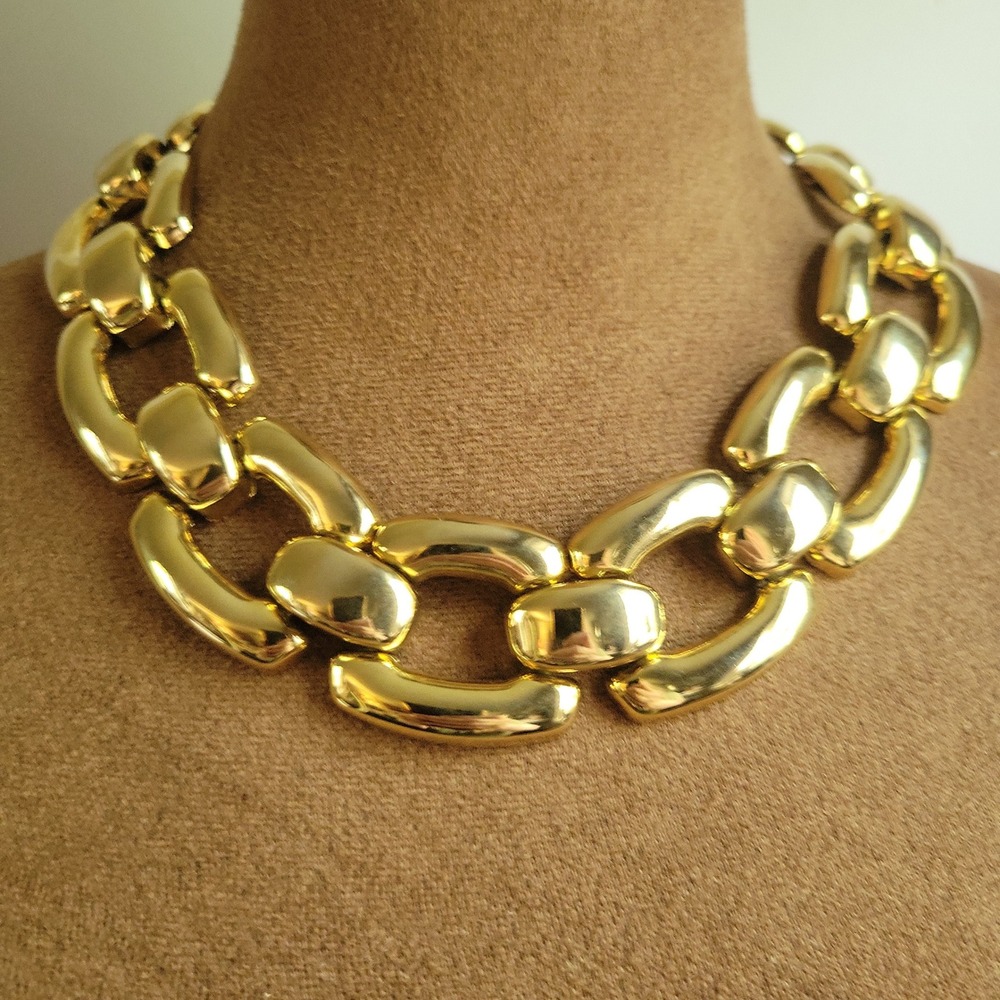 Vintage Chunky Gold Tone Link Chain Statement Necklace 16" Mob Wife Aesthetic
